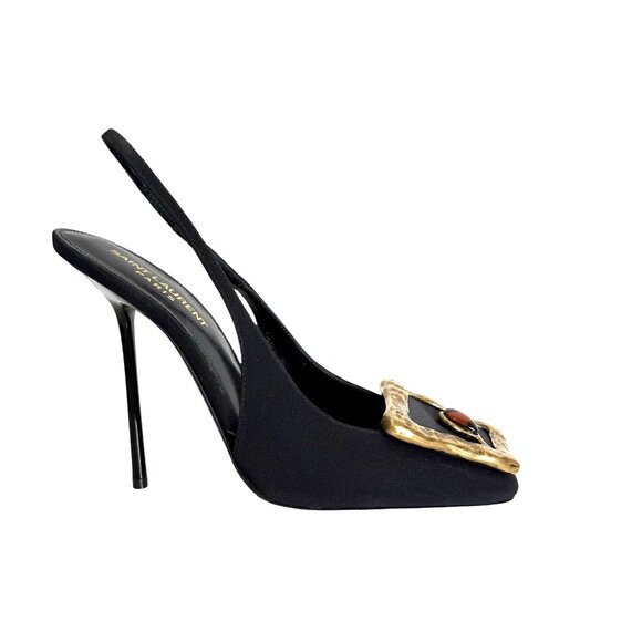 Saint Laurent Brown Satin Heels - Picture 4 of 8